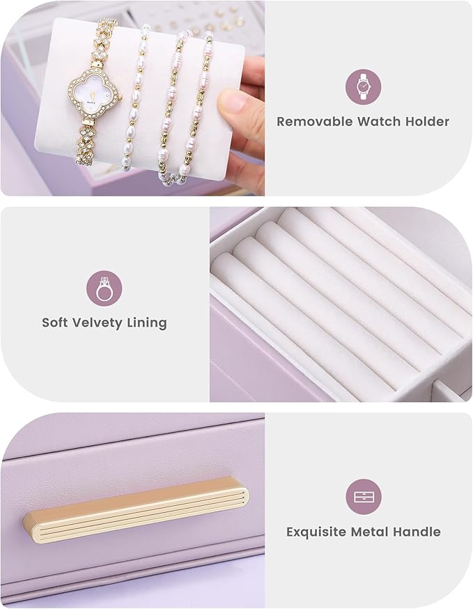 Lolalet 2-Layer Jewelry Box Organizer for Women Girls, Jewelry Storage Case Holder with Drawers for Necklaces Ring Earrings B
