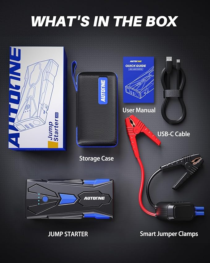 AUTOONE 6000A Car Battery Jump Starter Up to All Gas & 12L Diesel Engine, Car Battery Jumper Starter Portable 12V Jump Box