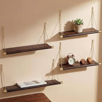 Pinkunn 4pcs Mid Century Modern Decor Walnut Floating Shelves for Wall Mounted Storage Shelves Solid Wood Rustic Decorative S