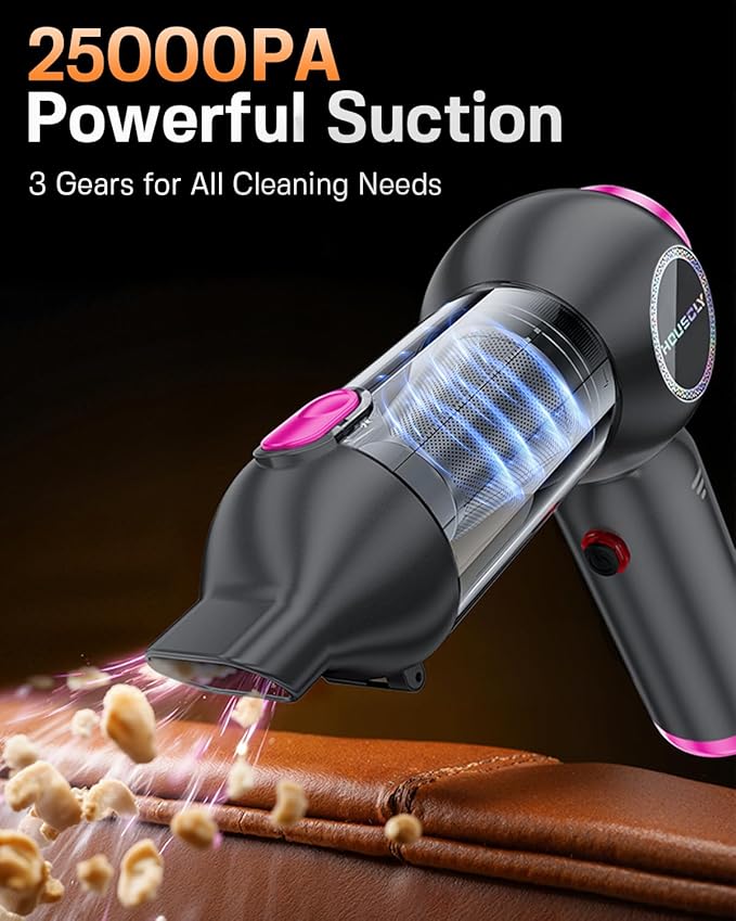 Handheld Car Vacuum Portable Cordless 25000Pa High Power Small Mini Hand Vacuum Rechargeable 4-in-1 Wireless Handheld Vac for