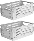Tixill 2-Pack Mini Foldable Plastic Baskets for Organizing and Storage, Collapsible Storage Crate for Home Kitchen Bedroom Ba