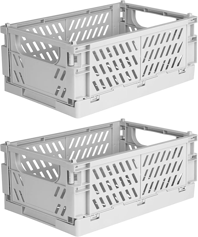 Tixill 2-Pack Mini Foldable Plastic Baskets for Organizing and Storage, Collapsible Storage Crate for Home Kitchen Bedroom Ba