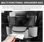 Car Handbag Holder Between Seats, Large Capacity Leather Organizer Auto Purse Holder with Tissue Box, Double-Sided Central Storage Bag Front Seat Barrier for Most Vehicles (Gray)