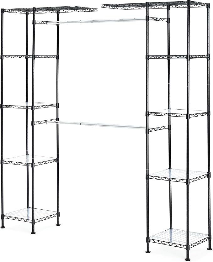 Amazon Basics Expandable Metal Hanging Closet Organizer System with Storage Shelves, Adjustable, Easy to Assemble, 57-80"L x 