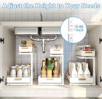 Under Sink Organizer Kitchen - Upgraded Professional Rails, 2 Tier Dual Pull Out Cabinet Storage, Height Adjustable Under Sin