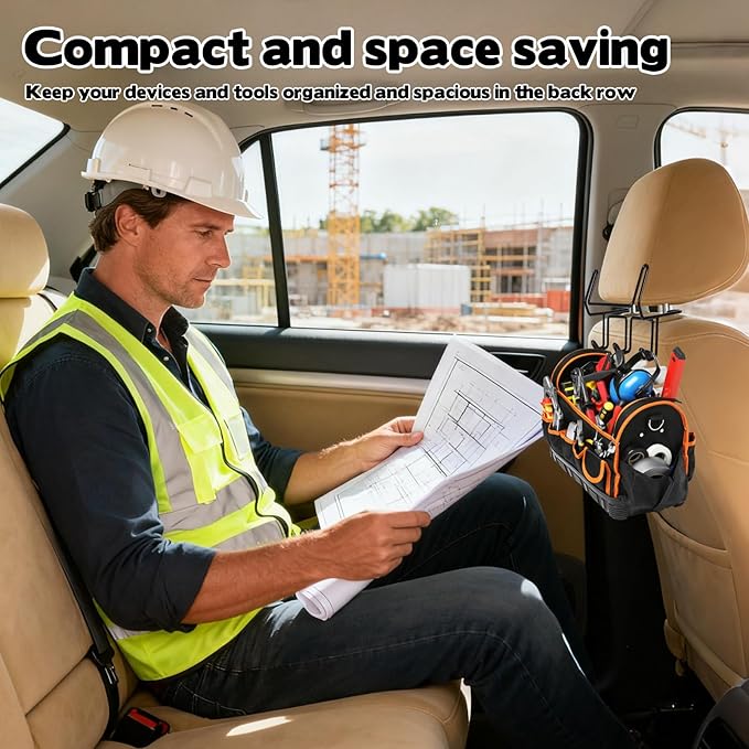 2 Pcs Hard Hat Holder for Truck, Car Holder Organizer with 5 Hooks Car Seat Back Organizers for Caps Jacket Tool Bag Safety Helmet Hard hat Accessories for Men and Women