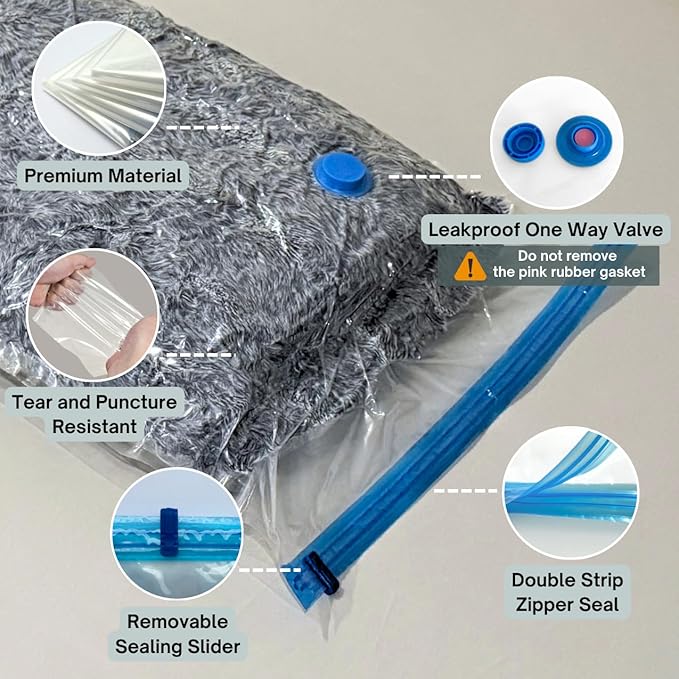 8 Mega Jumbo XXL Vacuum Storage Bags with Pump, Supersized Compression Space Saver for Comforter, duvet, Bedding, Blanket sto