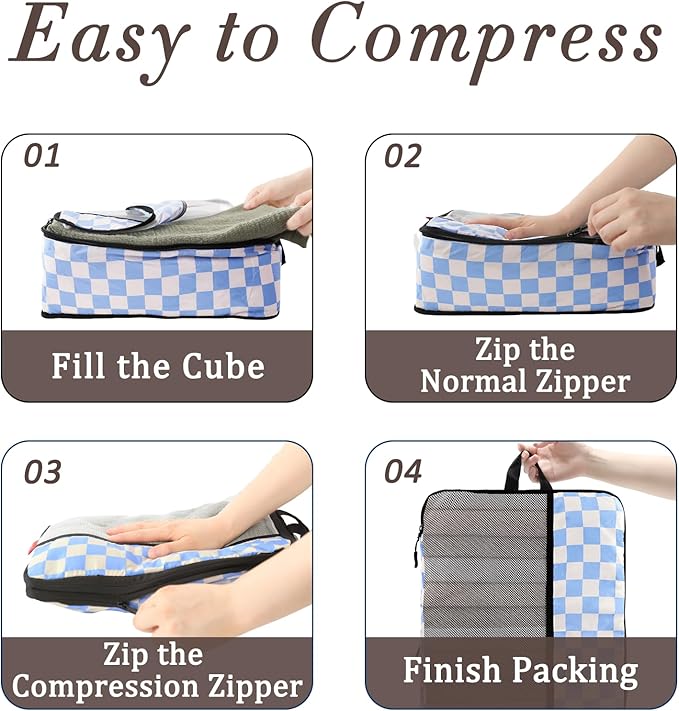U+U 10 Set Compression Packing Cubes - Ultralight Travel Organizers with Laundry Bag and Cosmetic Bag, Space-Saving Suitcase 