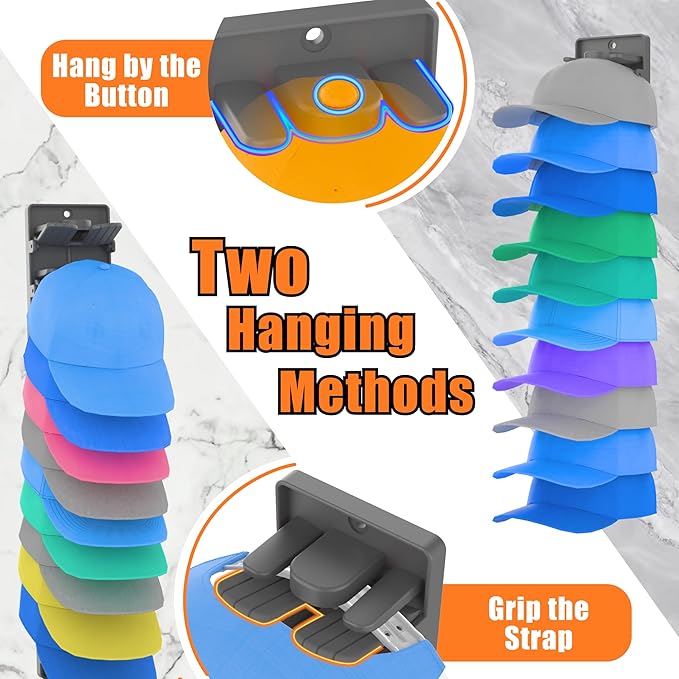 Hat Organizer for Baseball Caps 2 Packs with Built-in Spring Clips - Wall Mount Closet Hat Rack Holder,Storage for Door/Close