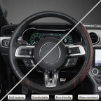 West Llama Car Steering Wheel Cover for Ford Escape,Explorer,Fusion,Focus,Bronco,Transit,Edge(Diamond Quilted - Black+Red- St