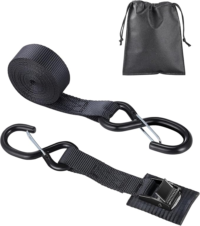 Upgraded 1'' x 8' Tie Down Straps, Cargo Roof Rack Strap Cam Buckle with Hooks, Heavy Duty Secure Strap, Black - Pack of 2