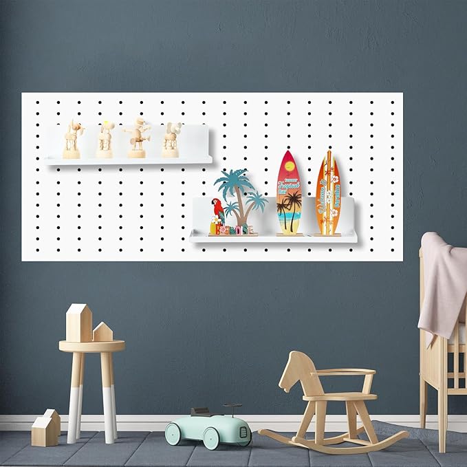 Therwen 4 Pack Magnetic Pegboard Shelves Wall Organizer Metal Pegboard Shelf Steel Tray Accessories Organizing Tools for Craf