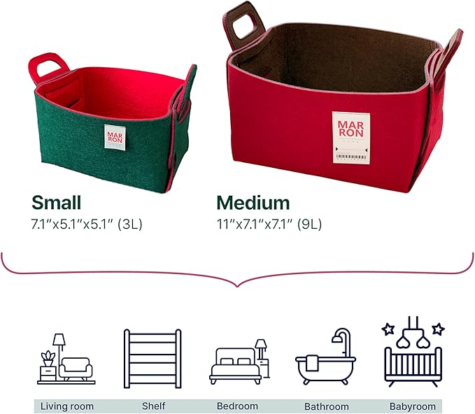 Collapsible Felt Storage Bin (DEEPGREENRED, MEDIUM)