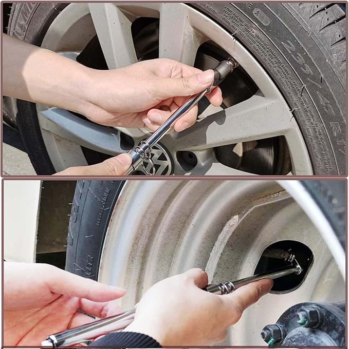 2pcs Truck Tire Pressure Gauge, Dual Head Tire gauges with Plastic Scaleplate, Truck Tire Pressure Gauge for Bike Car SUV Vehicle Tester, Solid Brass Body, with Hook, Range 10-150psi