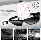 Leather Magnetic Sunglass Holder for Car Sun Visor, Cute Eyeglass Ticket Card Hanger Clip, Universal Auto Interior Accessories for SUV Pickup Truck White Pink Bow