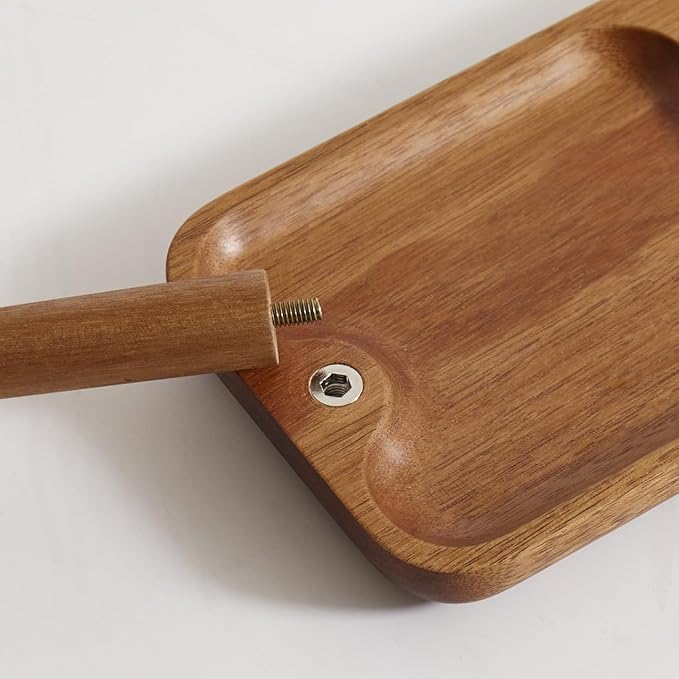 Solid Acacia Wood Key Tray and Bowl for Entryway Table - Jewelry Tray With 3 Hooks, Open Storage for Wallet, Glasses, Watches