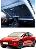 Windshield Sun Shade Umbrella – Custom-Fit for Model 3 (2017–2025), Vinyl Coating Heat Shield, 99% UV Blocking, Protects Touchscreen & Interior, Ice Crystal Cooling Material