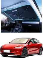 Windshield Sun Shade Umbrella – Custom-Fit for Model 3 (2017–2025), Vinyl Coating Heat Shield, 99% UV Blocking, Protects Touchscreen & Interior, Ice Crystal Cooling Material
