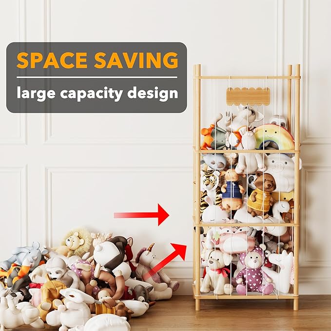 SpaceAid Stuffed Animal Storage Organizer, Wood Animals Zoo Toy Plushies Storage Holder, Large Capacity Plush Toy Cage for Pl