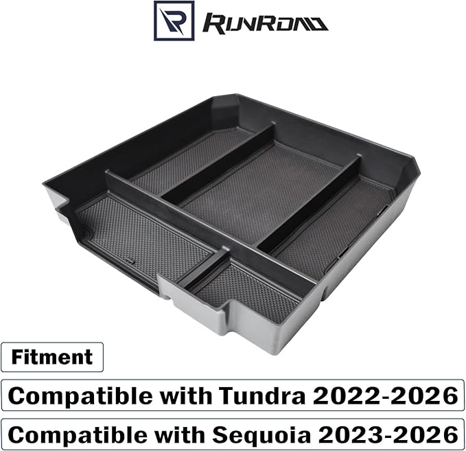 RUNROAD Center Console Organizer Tray Compatible with Toyota Tundra 2022 2023 2024 2025 2026 and Sequoia 2023-2026 Accessories, Insert Armrest Tray Secondary Storage Box Glove Compartment Organizer