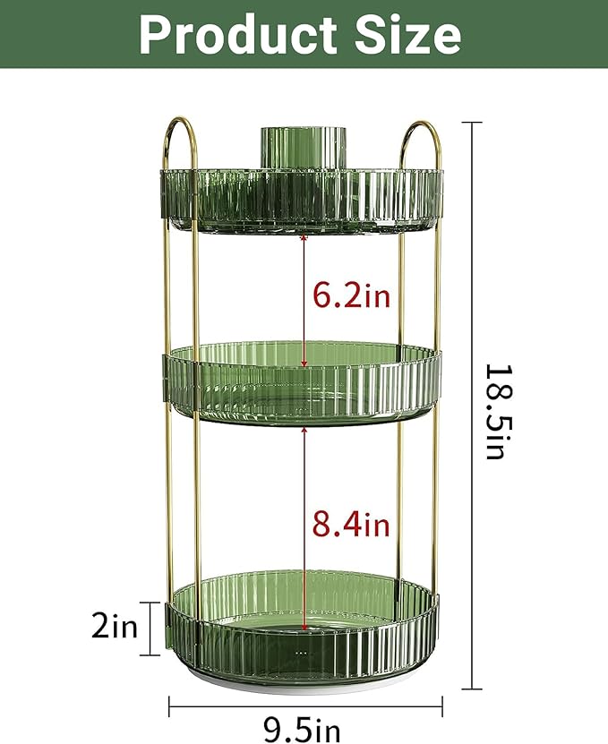 Asayuee 360 Rotating Makeup Organizer,3 Tier Large Capacity Make Up Organizers and Storage,Skincare Perfume Vanity Organizers