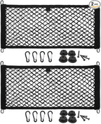 [2 Pack] JAVOedge Large Cargo Net for Car, SUV, Truck, RV, Boat – Elastic Storage Mesh Organizer with Built‑in Hooks, 8 Screws & 8 Carabiners – Heavy‑Duty Trunk Cargo Net & Vehicle Storage Bag