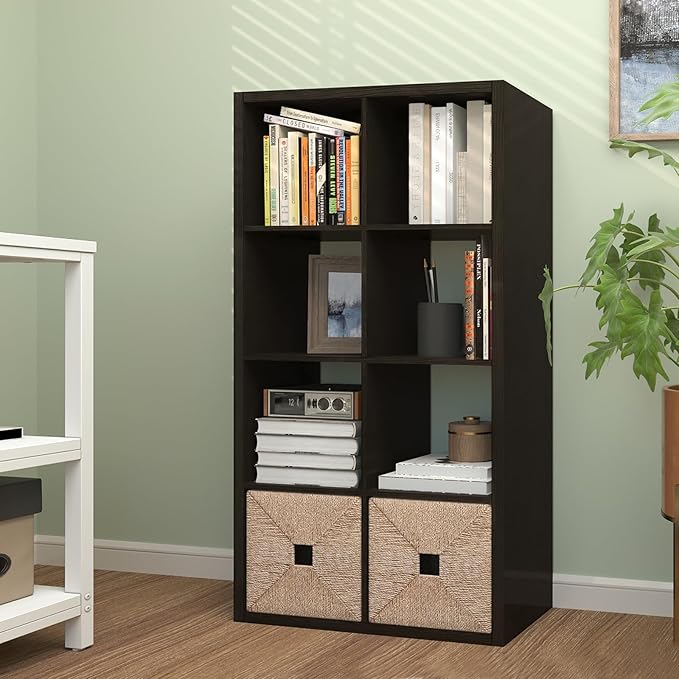 CTESNE【2026 Wooden Thick Frame 8 Cube Storage Organizer Shelf with Anti-Tipping Kits + Reversible Open Back Bookcase, Horizon