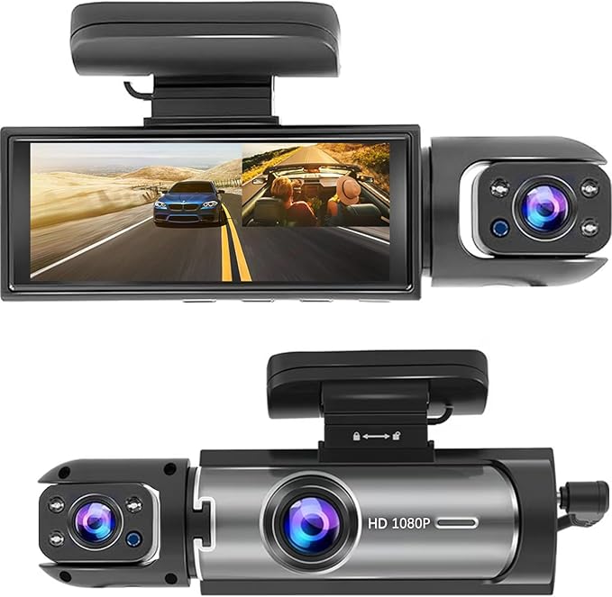 Dash Cam Front and Inside, 1080P Dual Dash Cam for Car, 3.16 Inch IPS Screen Driving Recorder with IR Night Vision, Loop Reco