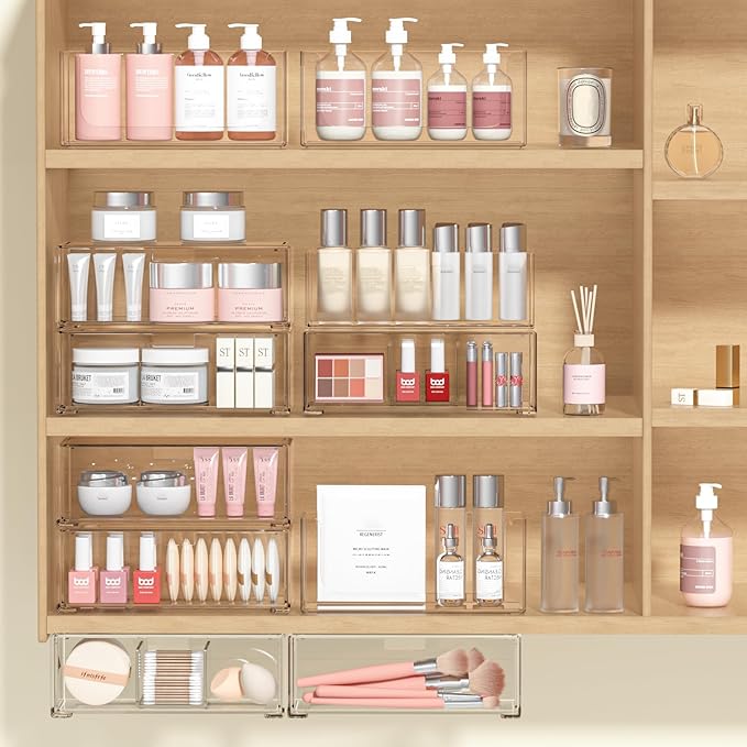 Bathroom Drawer Organizer Stackable Storage Drawers Clear Plastic Storage Bins Medicine Cabinet Organizer Makeup Organizers w