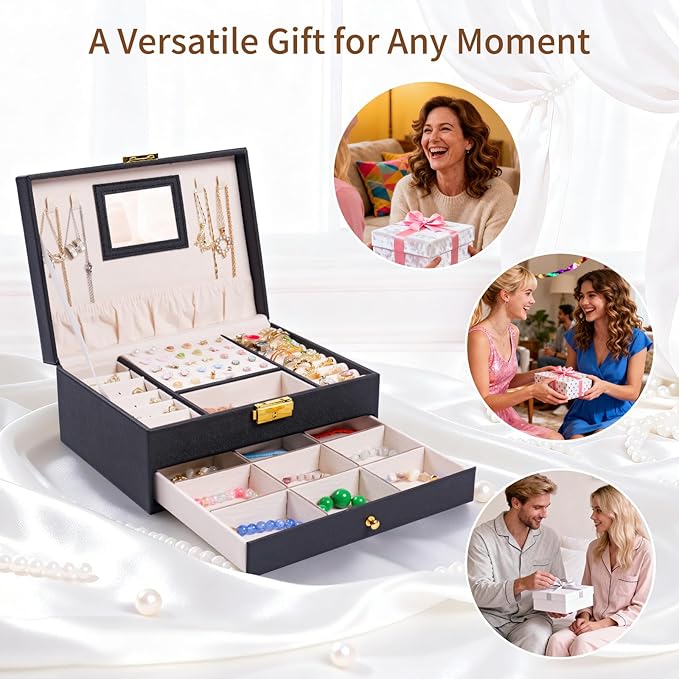 coobest Jewelry Box, 2 Layer Jewelry Organizer with Velvet Earring Organizer, Jewelry Holder Organizer Travel, White Jewelry 