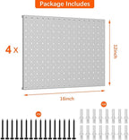 TORACK 4 PCS 12"x16" Metal Pegboard Panels for Garage, Workbench, Shop, Tool Organizer Peg Board with 1/8" & 1/4" Holes, Modu