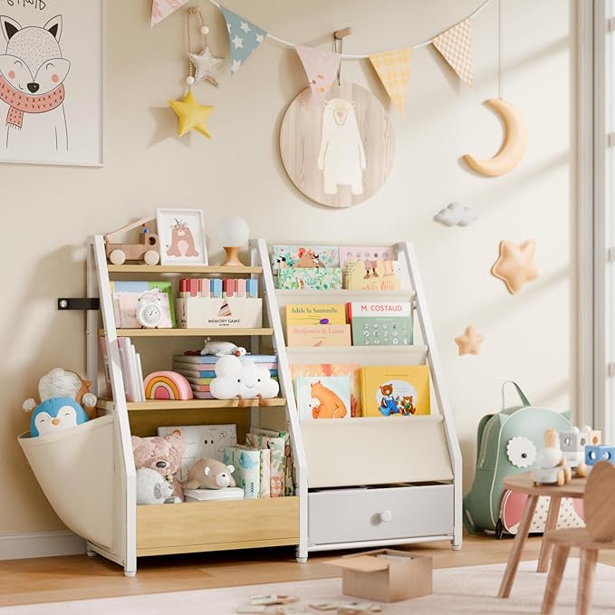 HAVLOTII Kids Bookshelf and Toy Storage - Book Shelf for Kids Rooms, Toddler Bookshelf Baby Bookcase for Nursery, Montessori 