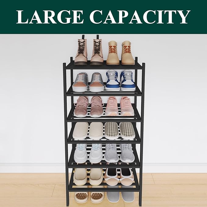 Smiry Small Bamboo Shoe Rack 6-Tier, Stackable Wooden Shoe Organizer for Entryway & Closet, Free Standing Wood Shoe Storage S