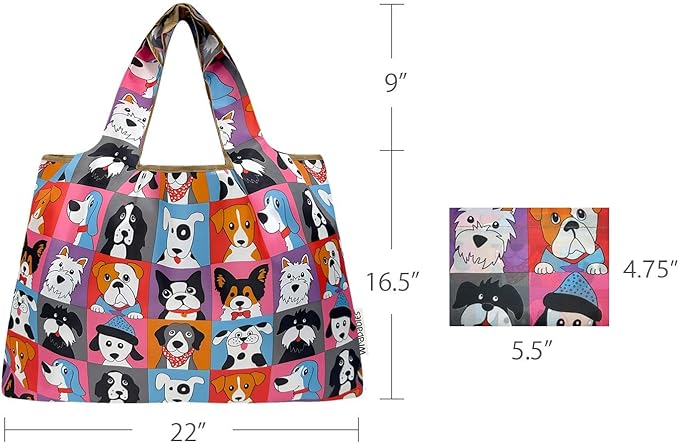 allydrew Large Foldable Tote Nylon Reusable Grocery Bags, 6 Pack