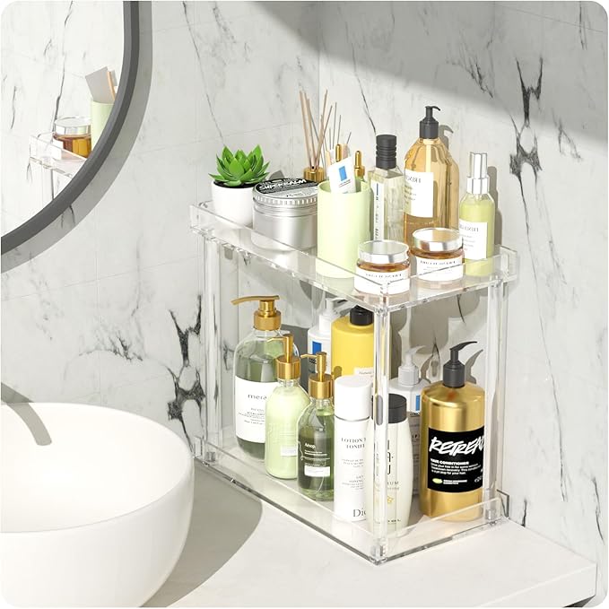 NPPLUS Acrylic Bathroom Counter Organizer, 2-Tier Tray Vanity Counter Organizer, Home Storage Holder for Makeup, Cosmetics & 