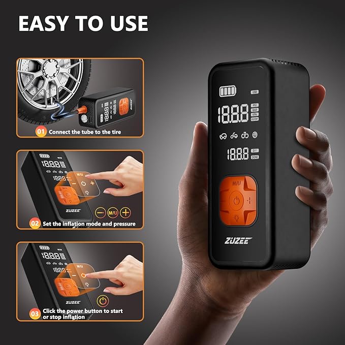 Tire Inflator Portable Air Compressor - 4X Faster Inflation, 150PSI Air Pump for Car Tires with Digital Pressure Gauge/LED Light, Portable Tire Inflator for Car, Moto, Bike, Ball, etc