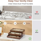 Wooden Jewelry Box for Women, 3-Layer Jewelry Organizers and Storage with 3 Drawers & Velvet Trays, Large Earring Holder, Nec