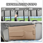 Car Sun Visor Storage Bag, Soft Leather Surface Organizer, Scratch-Resistant Auto Sunshade Organizer Bag, Can Store ID Card, Eyeglasses, Pen, Driving License etc (Beige)