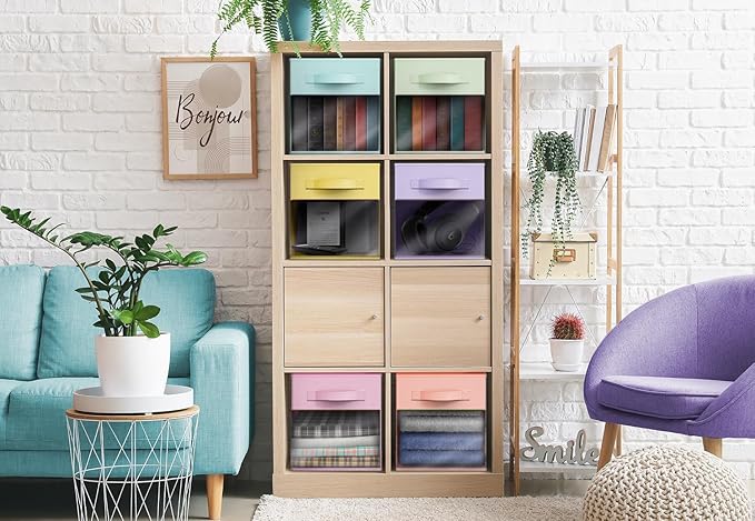 Sorbus 13 Inch Storage Bins with Clear Window - 6 Foldable Baskets for Organizing Clothes, Toys, Books - Sturdy Collapsible F