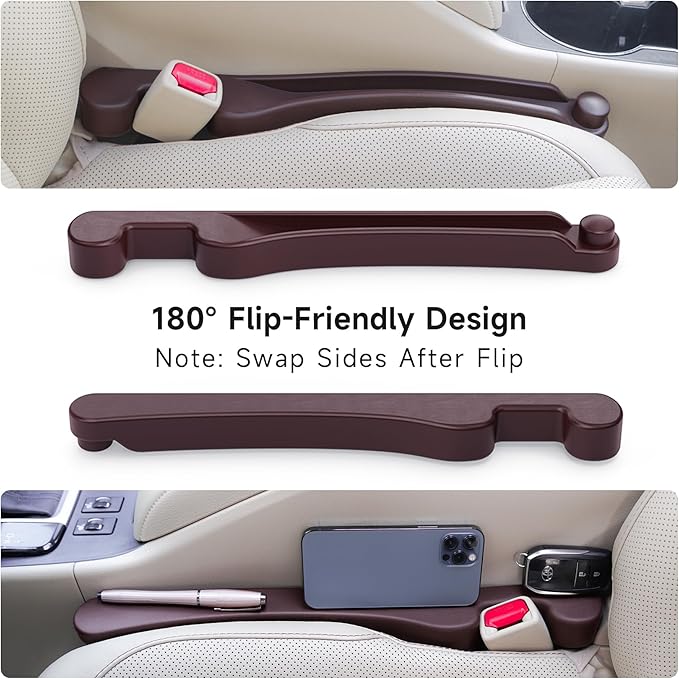 Car Seat Gap Filler Set of 2, 3IN1 Seat Side Gap Filler Plug with Storage Slot & Hook Function, Soft Foam Universal Fit Car SUV Truck Fill Gap Between Seats Console Organizer（Narrow Deep Brown）