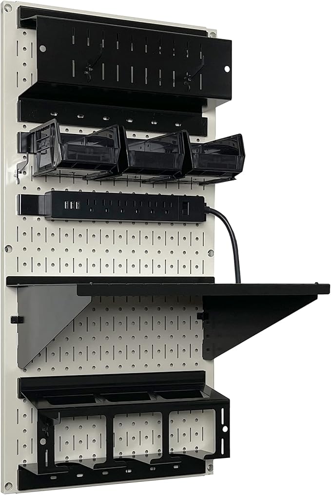 Wall Control Power Tool Storage Organizer Kit Cordless Drill Holder Charging Station Rack 16” x 32” Metal Pegboard Organizati