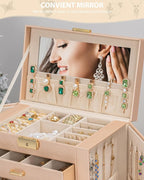 AKOZLIN Large 4-Tier Jewelry Box Leather Jewelry Storage Organizer with 3 Drawers Lockable for Women Girls Ring Necklace Earr
