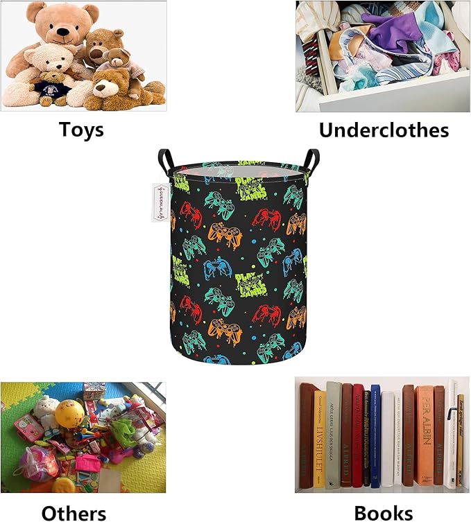 QUEENLALA Large Storage Basket,Laundry Hamper/Bathroom/Home Decor/Collapsible Round Storage Bin,Boys and Girls Hamper/Boxes/C