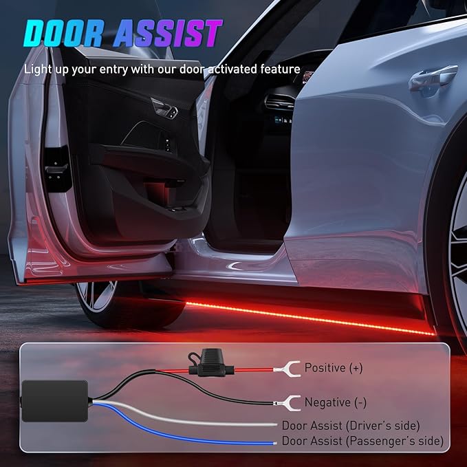 Nilight 4Pcs Aluminum Underglow Neon Accent Strip Lights 396 LEDs RGB Door Assist Multi Color DIY Sound Active Function Music Mode with APP and Remote Control Underbody Light Strips for Car Truck RV