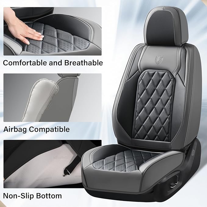 Coverado Seat Covers Full Set, Faux Leather Seat Covers for Car, Waterproof Car Seat Protectors 5 Seats, Automotive Seat Cove