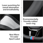 Tricolor Stripes D-Type Steering Wheel Cover, Cute Steering Wheel Cover for Women, 14.5-15 Inch Non-Slip Breathable Microfibe
