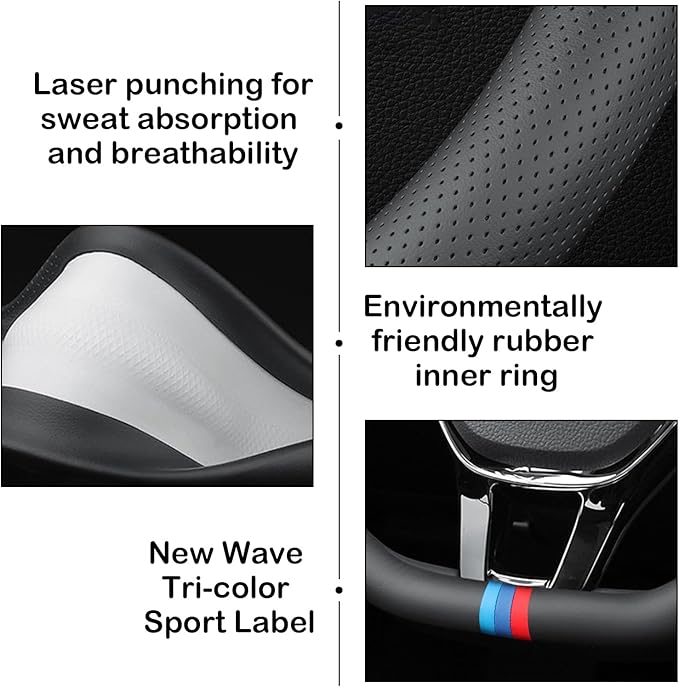 Tricolor Stripes D-Type Steering Wheel Cover, Cute Steering Wheel Cover for Women, 14.5-15 Inch Non-Slip Breathable Microfibe