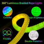 iNextStation 9.84FT/3M LED Strip Lights, 360° Glow Braided Smart IC USB Rope Light, Neon Rope Light with Music Sync, IP67 Waterproof, App & Remote Control Rope LED Lights, Color Changing for Bedroom