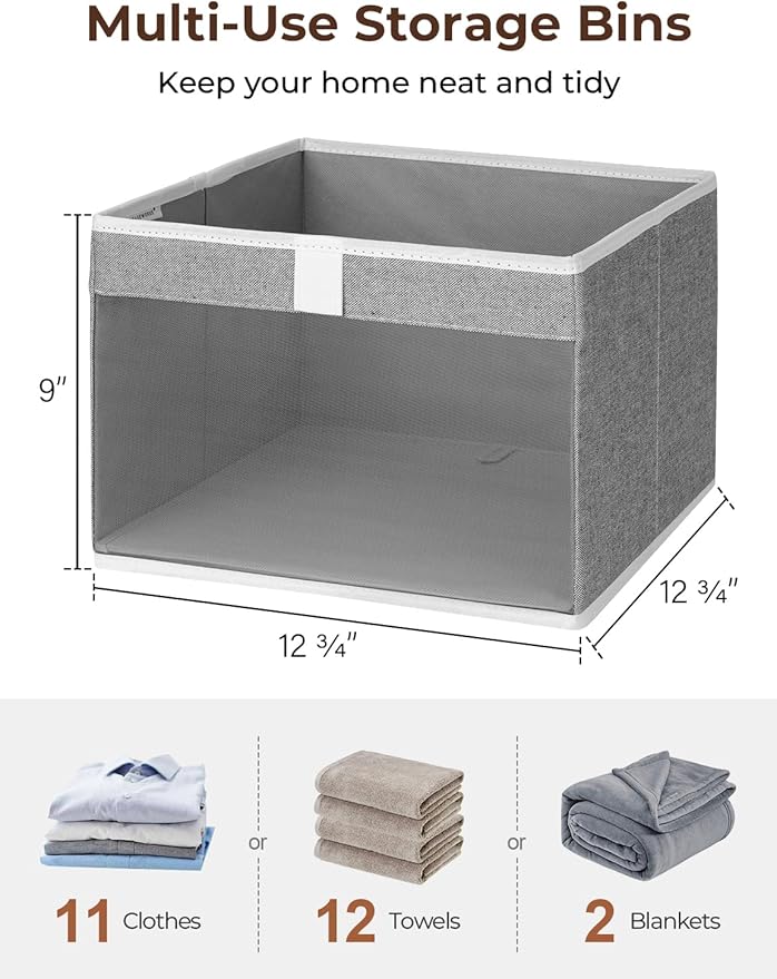 StorageWorks Closet Storage Bins, Large Storage Baskets with Clear Window and Handles, Foldable Fabric Organizer for Clothes,