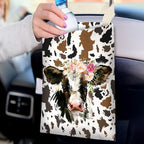 IRADA Car Trash Bag Hanging No Snap Small Garbage Bag for Car Back Seat Cute Printed One-Handed Strap Trash Bags Car Accessories-Cow Car Trash Bags